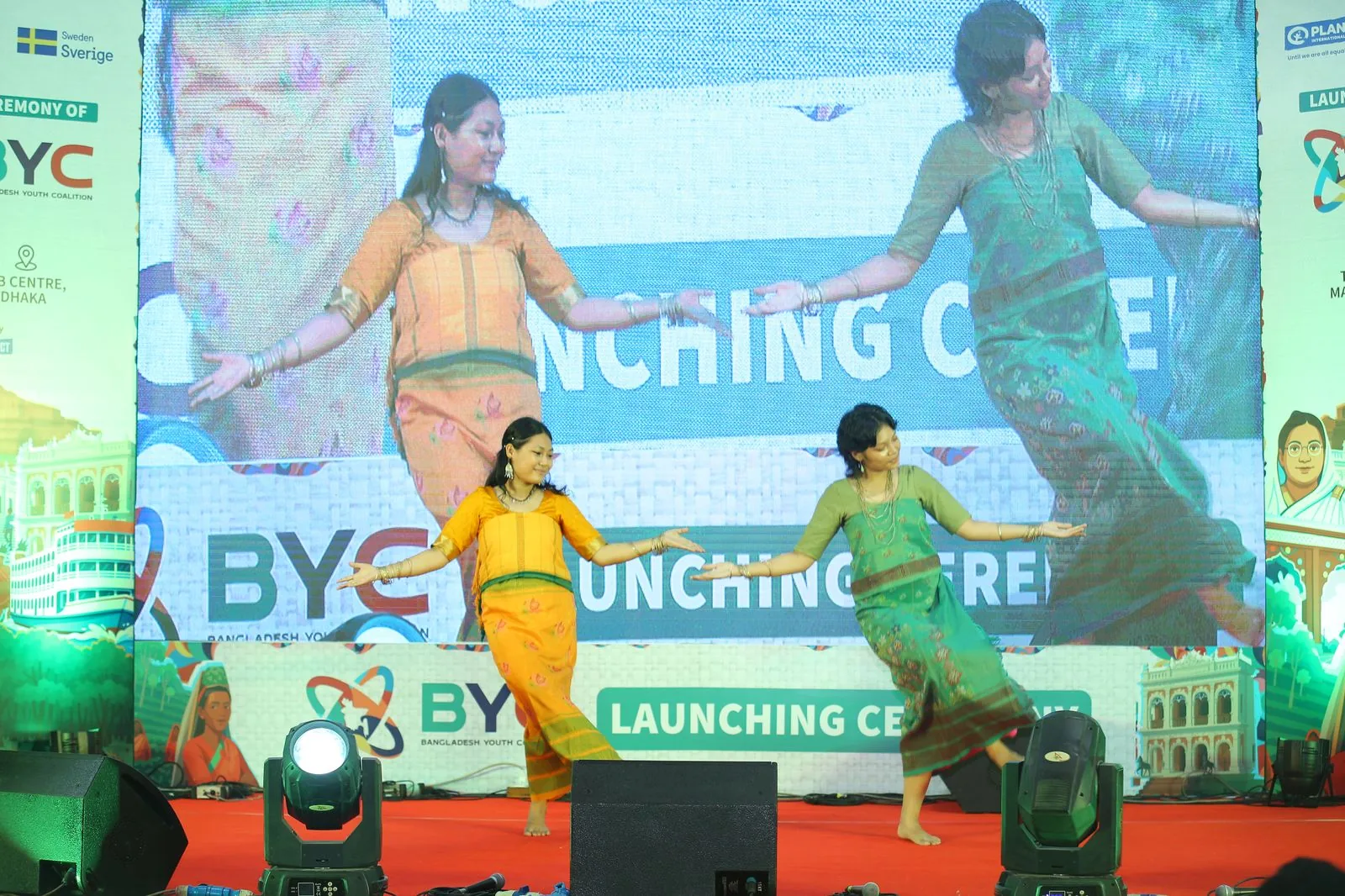 A cultural dance performance on stage at the BYC Launching Ceremony, 27 May 2025, IAB Centre Dhaka.