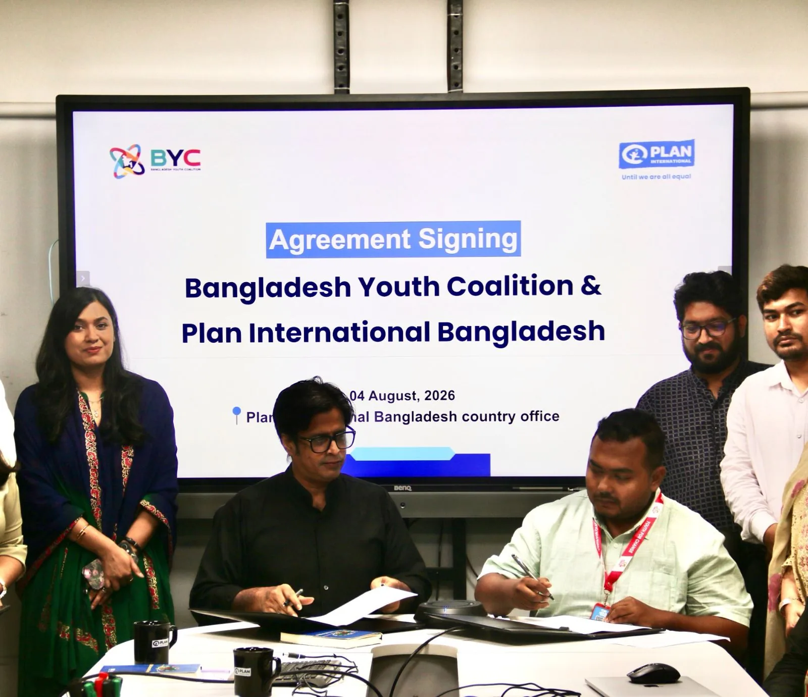 BYC and Plan International Bangladesh sign the Strengthening BYC partnership agreement, 4 August 2026.
